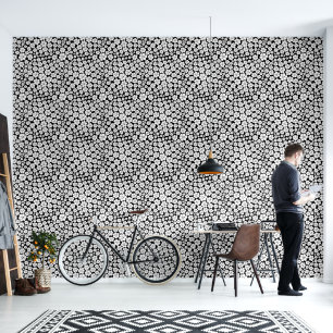 Retro bloempatroon in wit op zwart behang