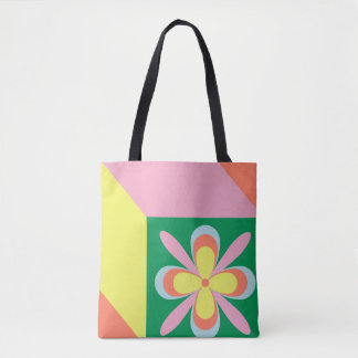 Retro bloempatroon kleurrijk lente bloemontwerp tote bag