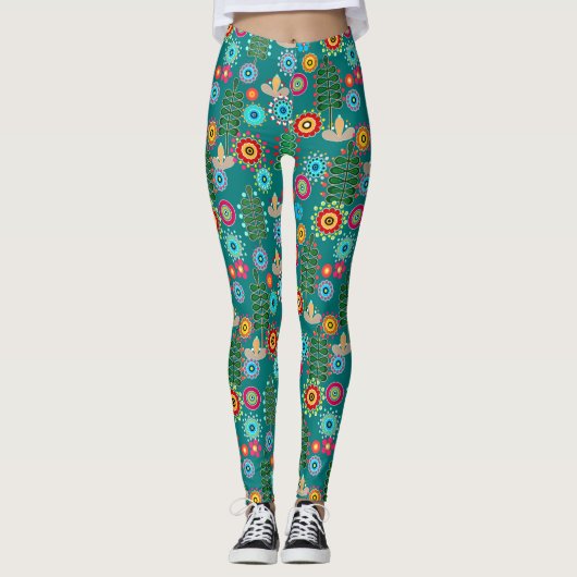 Retro, bloempatroon leggings (Voorkant)