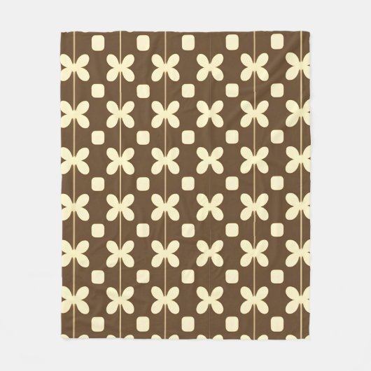 Retro bloempatroon met bruin en beige fleece deken (Voorkant)