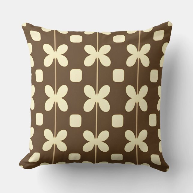Retro bloempatroon met bruin en beige kussen (Voorkant)