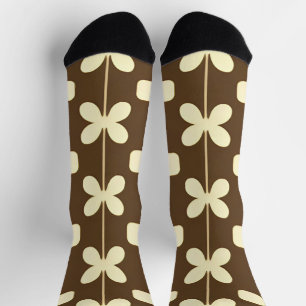 Retro bloempatroon met bruin en beige sokken