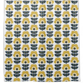 Retro bloempatroon Navy en mosterdgeel Douchegordijn (Voorkant)