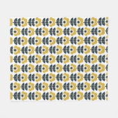 Retro bloempatroon Navy en mosterdgeel Fleece Deken (Voorkant (Horizontaal))