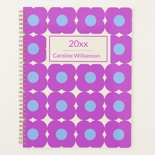 Retro bloempatroon paars mid-mod gepersonaliseerd planner (Voorkant)