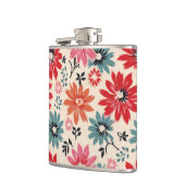 Retro Bloempatroon Rood Sinaasappel Blauw Heupfles (Links)