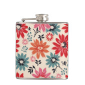 Retro Bloempatroon Rood Sinaasappel Blauw Heupfles (Voorkant)