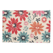 Retro Bloempatroon Rood Sinaasappel Blauw Kussensloop (Achterkant-Links)