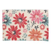 Retro Bloempatroon Rood Sinaasappel Blauw Kussensloop (Voorkant-Links)