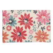 Retro Bloempatroon Rood Sinaasappel Blauw Kussensloop (Voorkant-Rechts)