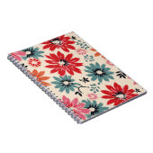 Retro Bloempatroon Rood Sinaasappel Blauw Notitieboek (Rechterzijde)