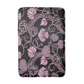 Retro bloempatroon roze op zwart badmat (Voorkant Verticaal)