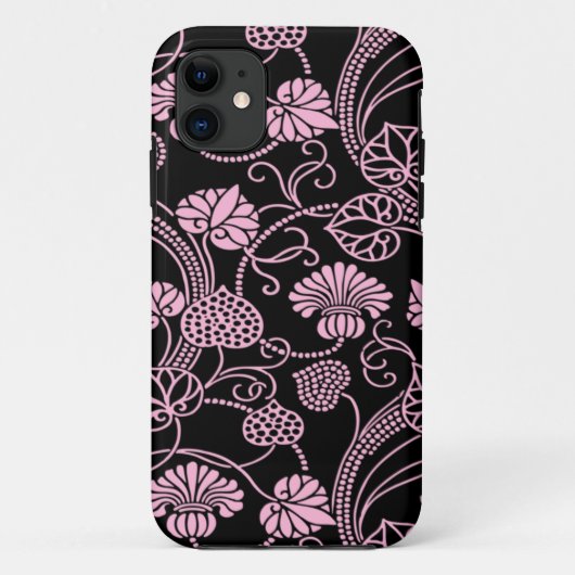 Retro bloempatroon roze op zwart Case-Mate iPhone case (Achterkant)
