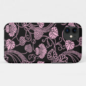 Retro bloempatroon roze op zwart Case-Mate iPhone case (Achterkant (horizontaal))