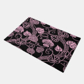 Retro bloempatroon roze op zwart deurmat (Schuin)
