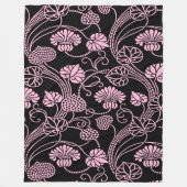 Retro bloempatroon roze op zwart fleece deken (Voorkant)