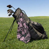 Retro bloempatroon roze op zwart golfhanddoek (Groen)