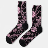 Retro bloempatroon roze op zwart sokken (Links)