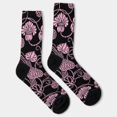 Retro bloempatroon roze op zwart sokken (Rechts)