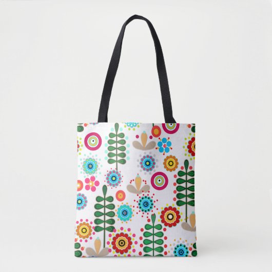 Retro, bloempatroon tote bag (Voorkant)