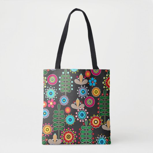 Retro, bloempatroon tote bag (Voorkant)