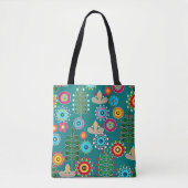 Retro, bloempatroon tote bag (Voorkant)