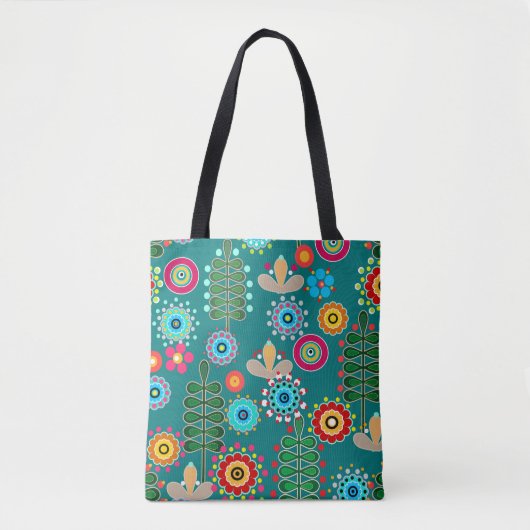 Retro, bloempatroon tote bag (Voorkant)