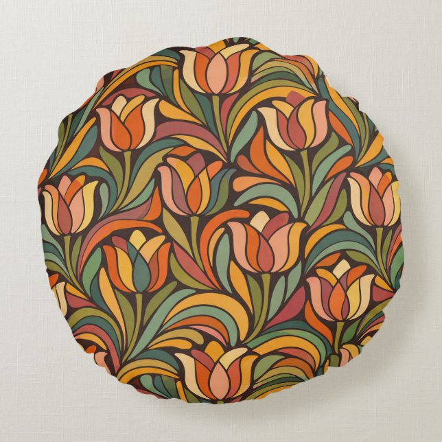 Retro bloemrijke Art Nouveau patroon decoratie Rond Kussen (Achterkant)