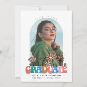 Retro Bloemrijke Groovy Typografie Foto Afstudeerp Kaart (Voorkant)