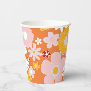 Retro bloemrijke groovy verjaardags papieren beker