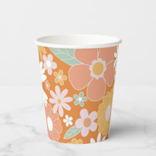 Retro bloemrijke groovy verjaardags papieren beker