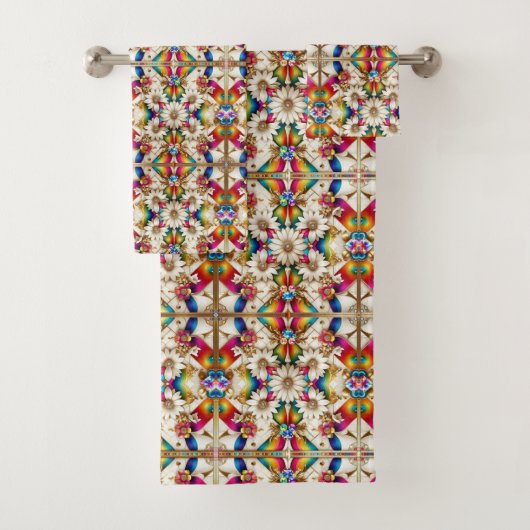 Retro Bloemrijke Regenboog Mid Century Modern Bad Handdoek (Insitu)