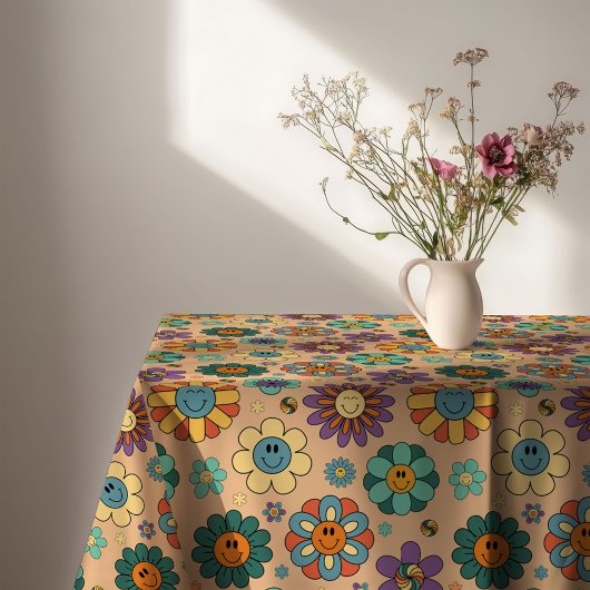 Retro bloemtafelkleed 60s pastel stijl accent tafelkleed
