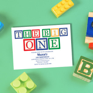 Retro Blokletters The Big One Eerste Verjaardag Kaart