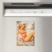 Retro Blonde Beach Girl 1950s Art Magneet (Insitu (Vaatwasser))