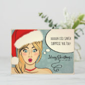 Retro Blonde in Santa Hat Humor ID558 Feestdagenkaart (Staand voorkant)