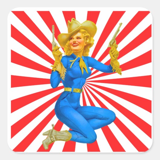 Retro Blonde Pin-up Girl in Westerne Boots Vierkante Sticker (Voorkant)