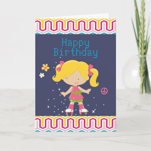 Retro Blonde Rolschaatsen Verjaardag Kaart (Voorkant)