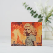 Retro blonde vrouw in een post-apocalyptische were briefkaart (Staand voorkant)