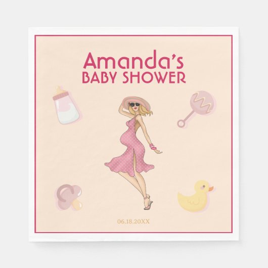 Retro Blondine Moeder Baby shower Party Servet (Voorkant)