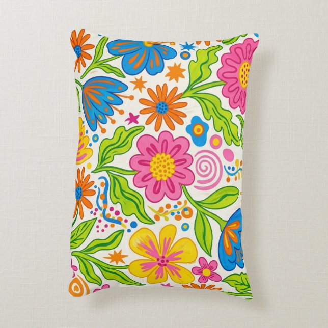 Retro Bloom Bloemen Accent Kussen (Achterkant (Verticaal))