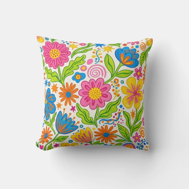 Retro Bloom Bloemen  Kussen (Voorkant)