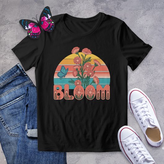 Retro Bloom Butterfly and Wildflowers Shirt