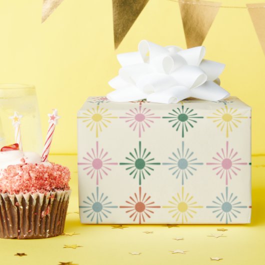 Retro Bloom Geometric Floral Print gepattereerd Cadeaupapier (Verjaardagsfeest)