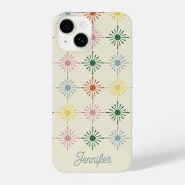 Retro Bloom Geometric Floral Print Specialized iPhone 14 Hoesje