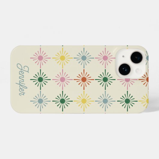 Retro Bloom Geometric Floral Print Specialized iPhone Hoesje (Achterkant horizontaal)