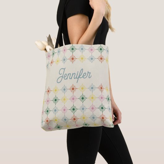 Retro Bloom Geometric Floral Print Specialized Tote Bag (Dichtbij)