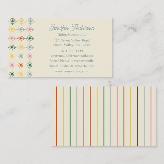 Retro Bloom Geometric Floral Print Visitekaartje (Voorkant / Achterkant)