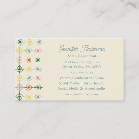 Retro Bloom Geometric Floral Print Visitekaartje (Voorkant)