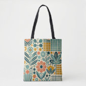 Retro Bloom Grid, florale canvas tas (Voorkant)